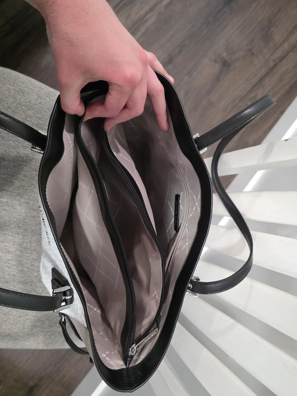 Michael Kors White and Black Logo Tote